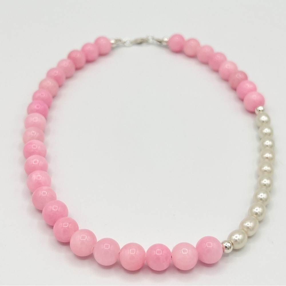 Light orchid natural jade and fresh water pearl choker and bracelet set